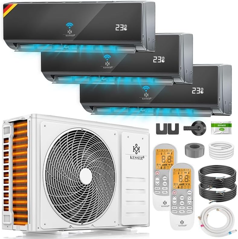 KESSER Multisplit Klimaanlage, 27000 BTU, Split Klimagerät Set mit WiFi/App, Inverter, App-Steuerung, Heizen & Kühlen, Luftentfeuchter & Ventilator