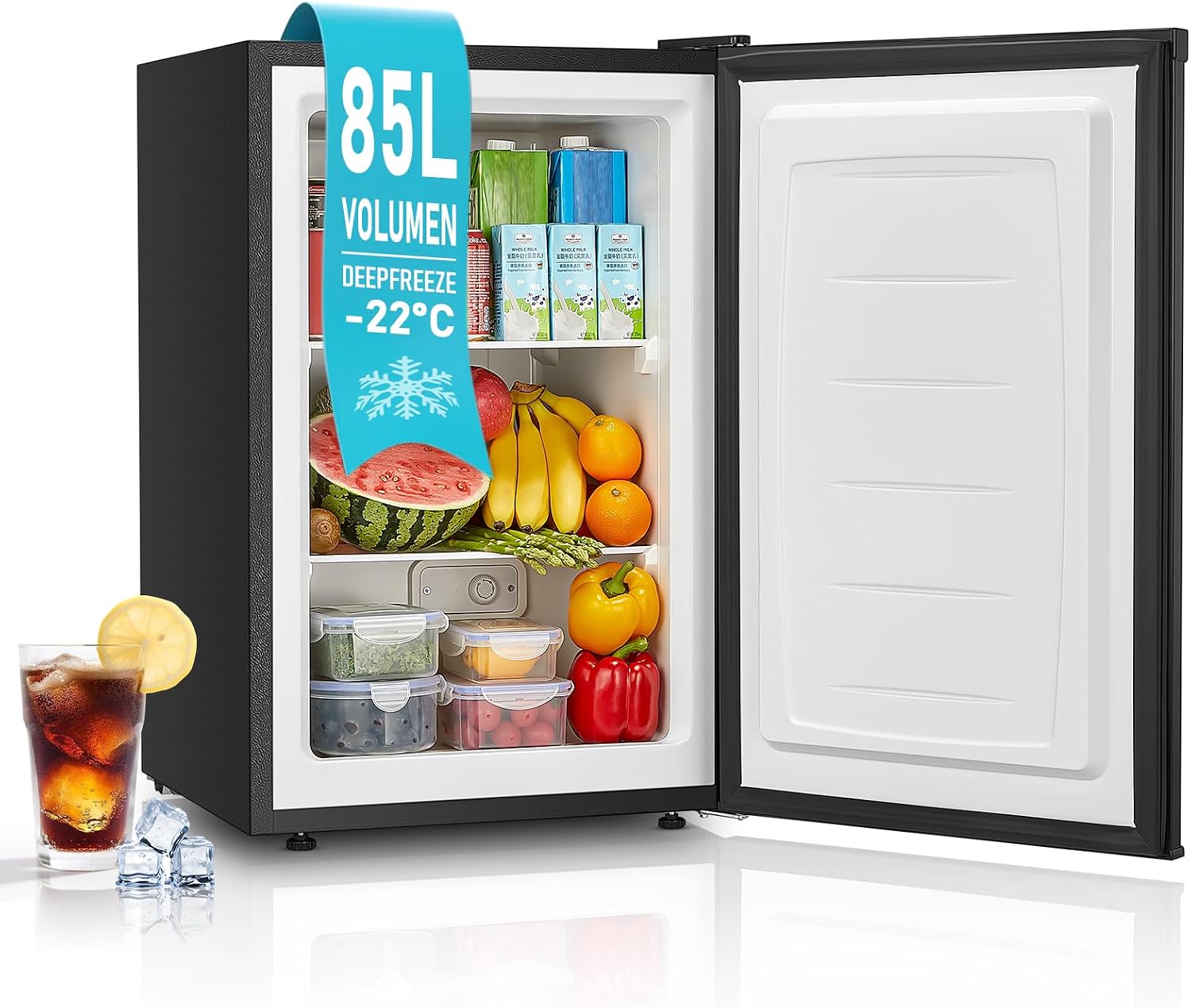 FOHERE Gefrierschrank, 80 cm Hoch, unter 45 dB - leiser als ein flüstern, 85 L, Stauraum, 3 Schubladen, 4-Sterne-Gefrierfach