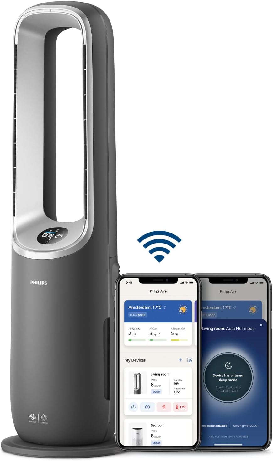 Philips Air Performer 3-in-1: Luftreiniger, 19 dB, App. (AMF870/15), App-Steuerung, Heiz- und Kühlgebläse, Reinigt 70 m²