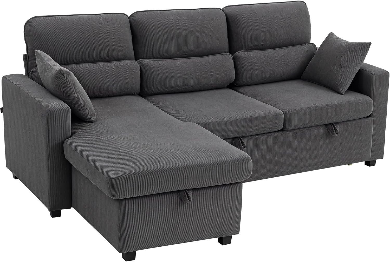 HOMCOM Ecksofa, Stauraum, 3-Sitzer Wandelbare Eckcouch mit Cordoptik Schlafcouch für Wohnzimmer