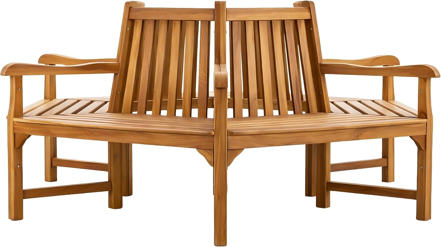 CLP Baumbank aus Teakholz wetterfest Sonja, 360 Gartenbank, Größe:200 cm, 360 Gartenbank rund mit Armlehnen und Rückenlehne, Farbe: Teak