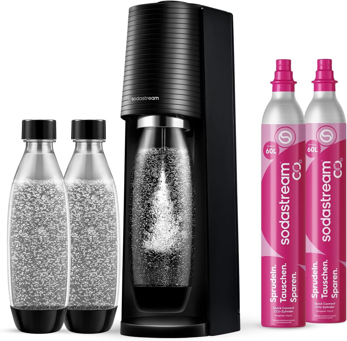 Sodastream Tisch, Stauraum, 2 × 60L CO2-Zylinder, 3x BPA-freie 1L Flasche