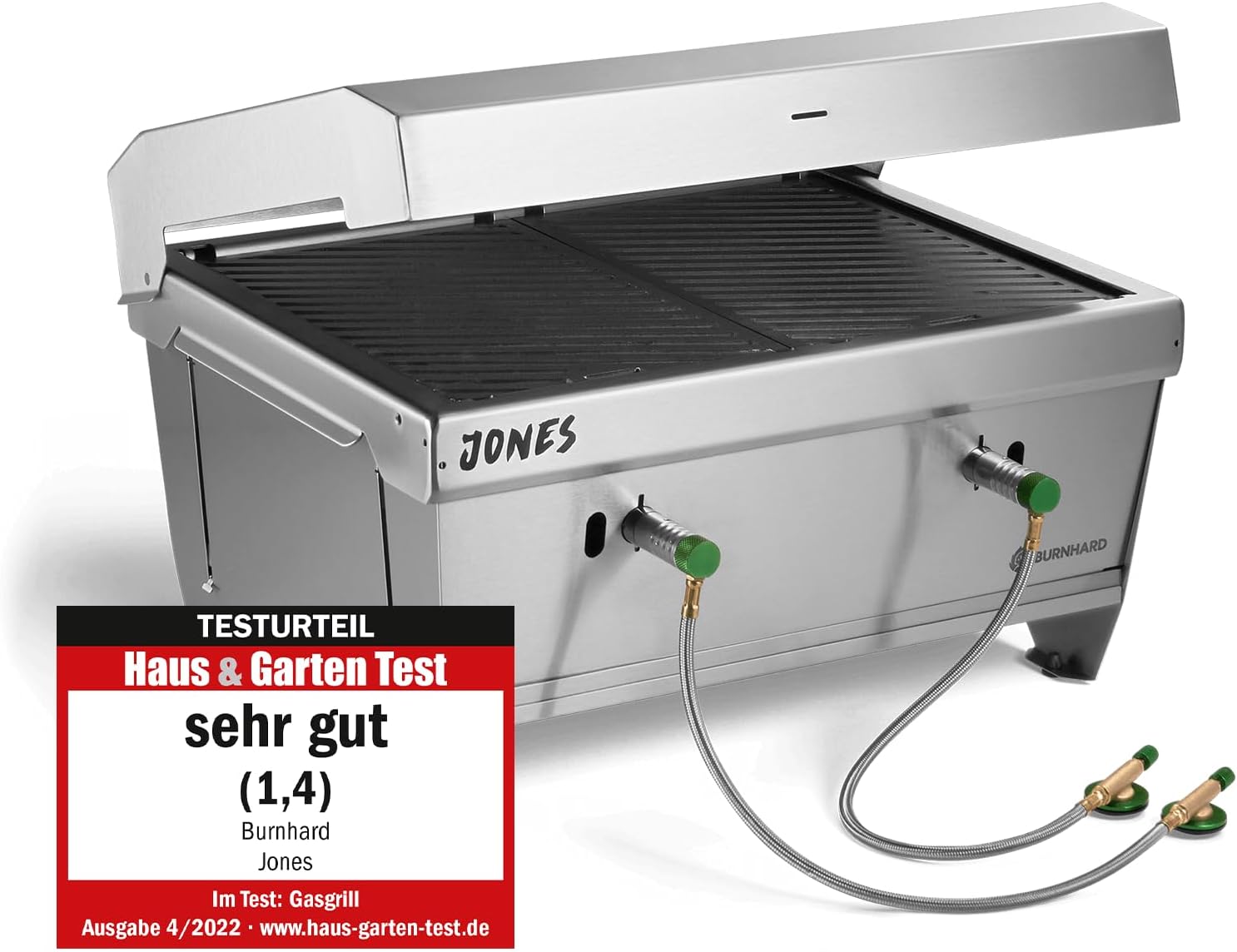 BURNHARD Camping Gasgrill JONES Edelstahl Klappgrill mit Deckel 2-Brenner
