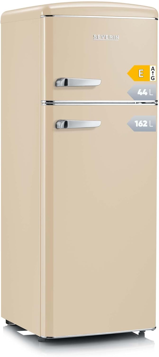 SEVERIN Retro Kühlschrank, 206 L Nutzinhalt, 1,5 Liter, Kühl-/ Gefrierkombination, 4 x höhenverstellbare Abstellflächen und eine große Veggiebox