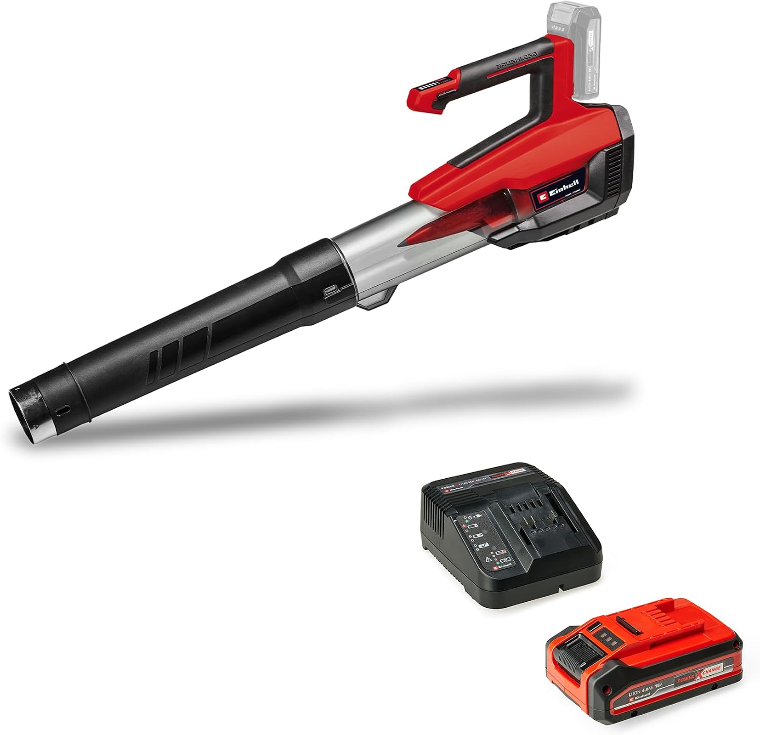 Einhell Akku-Laubbläser GP-LB 18/200 Li E Power X-Change (18V Tisch, 4,0 Ah Akku und Ladegerät), Softgrip gut in der Hand