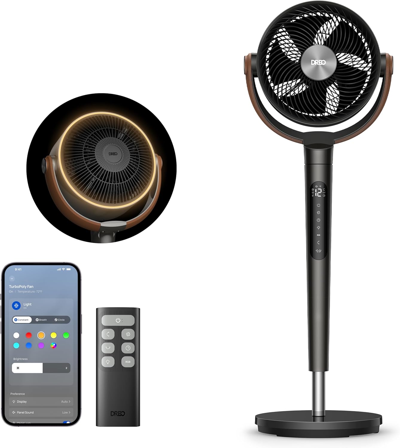 DREO 20 dB leiser Smart Standventilatorr für Schlafzimmer mit, 94-107 cm Höhe, 20 dB, 150 +120 Oszillation, WLAN & Alexa, App-Steuerung, Timer