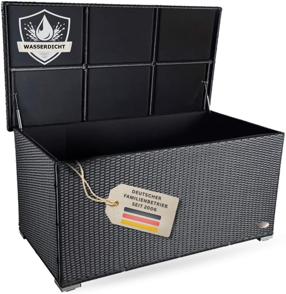RS Trade Auflagenbox Wasserdicht XXL Tisch, Stauraum, 950l, Wetterfeste Garten-Aufbewahrung, Polyrattan, wetterbeständig, wasserbeständig