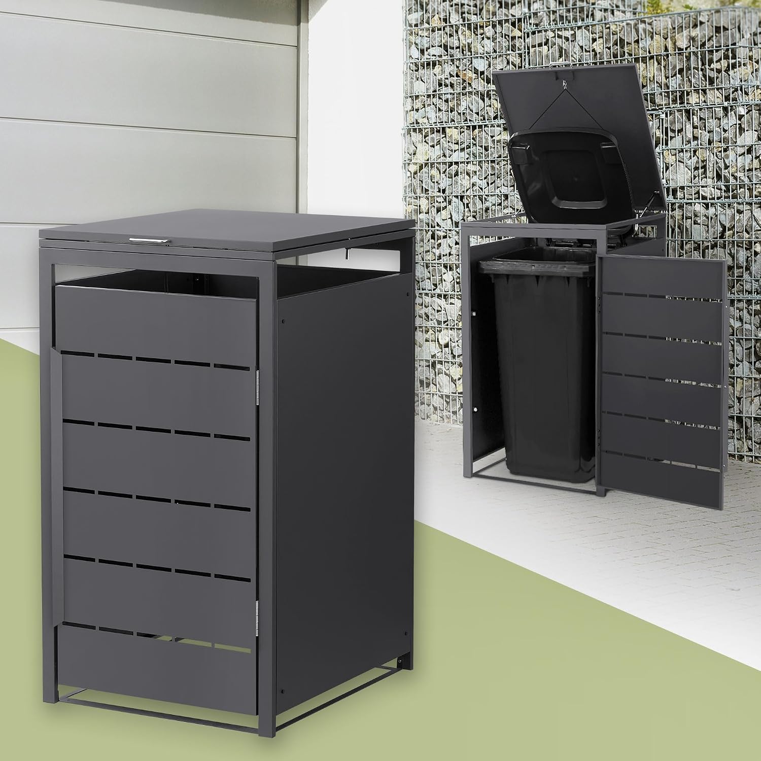 ML-Design Mülltonnenbox 1er 240L, Gerätebox erweiterbar 68 × 80 × 120 cm Anthrazit, Stauraum, Mülltonnenverkleidung für 1 Mülltonne, wetterbeständig