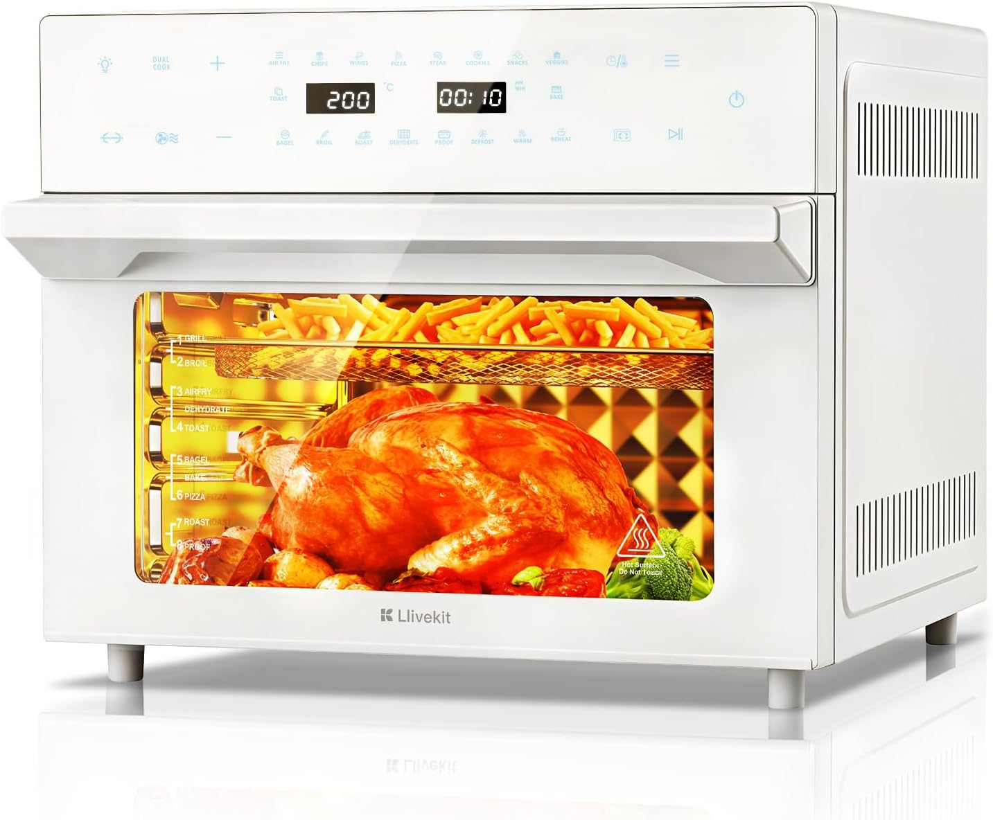 LLIVEKIT 30L Heißluftfritteuse XXL Backofen, Mini Backofen mit LED-Touchscreen, Minibackofen Umluft mit 20 Programme und 9 Zubehör, 80 C-230 C
