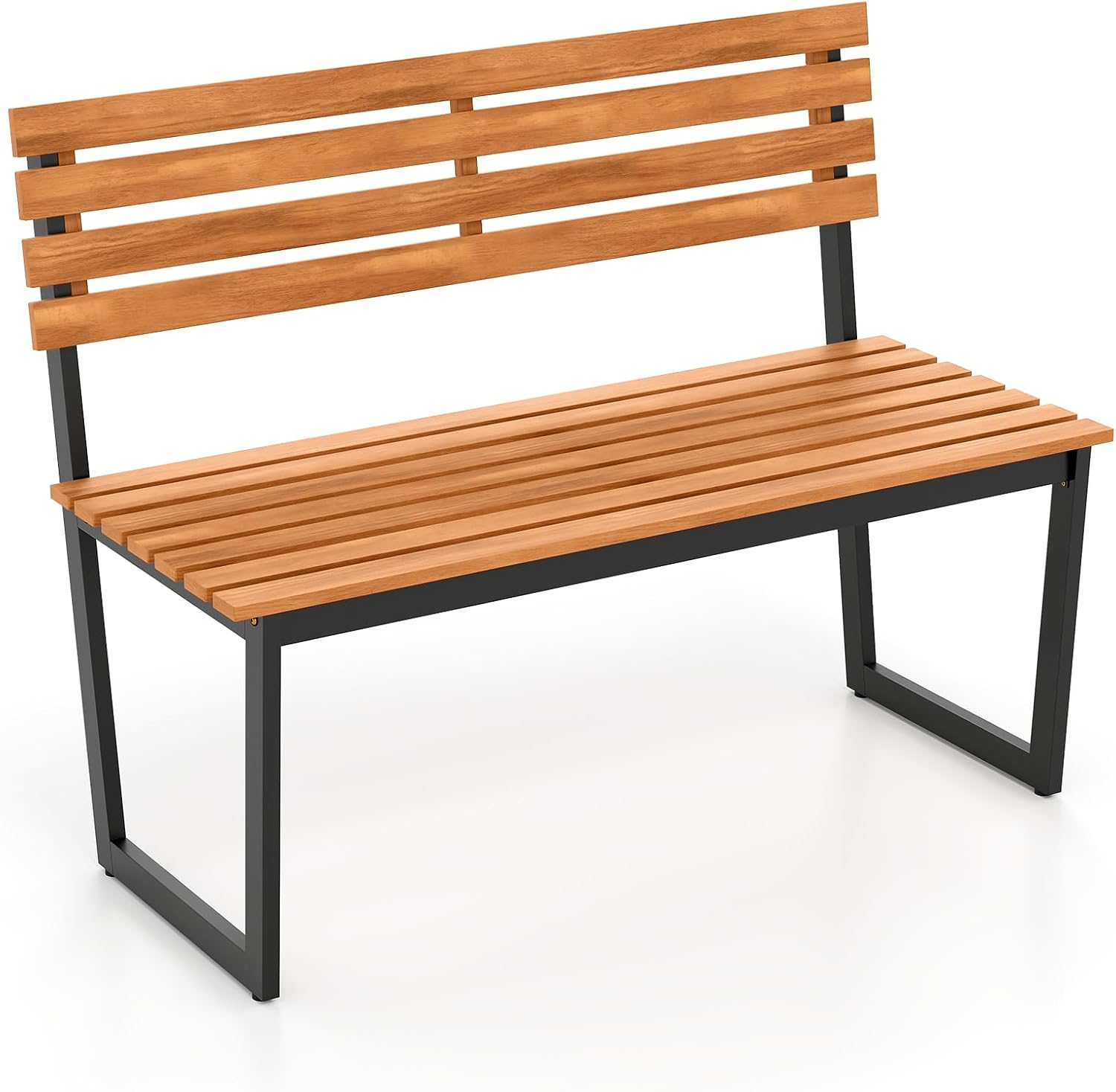 COSTWAY Gartenbank, Terrassenbank bis 360 kg belastbar, Holzbank wetterfest, 2-Sitzer Sitzbank aus Akazienholz, Balkonbank mit Metallrahmen