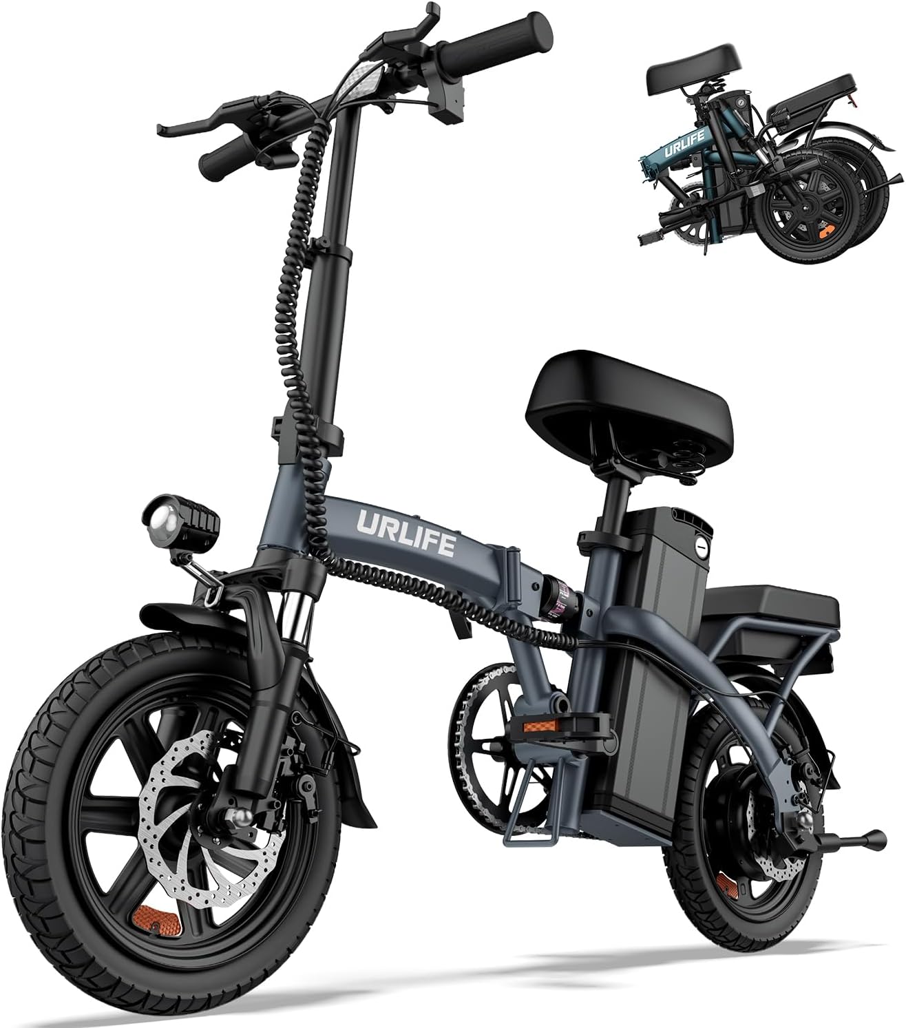 URLIFE E-Bike Klapprad 14' Fahrrad, Elektrofahrrad 250 W Motor, 1 L, Display, 48V 7.5Ah Austauschbarem Akku für Lange Reichweite bis 60KM