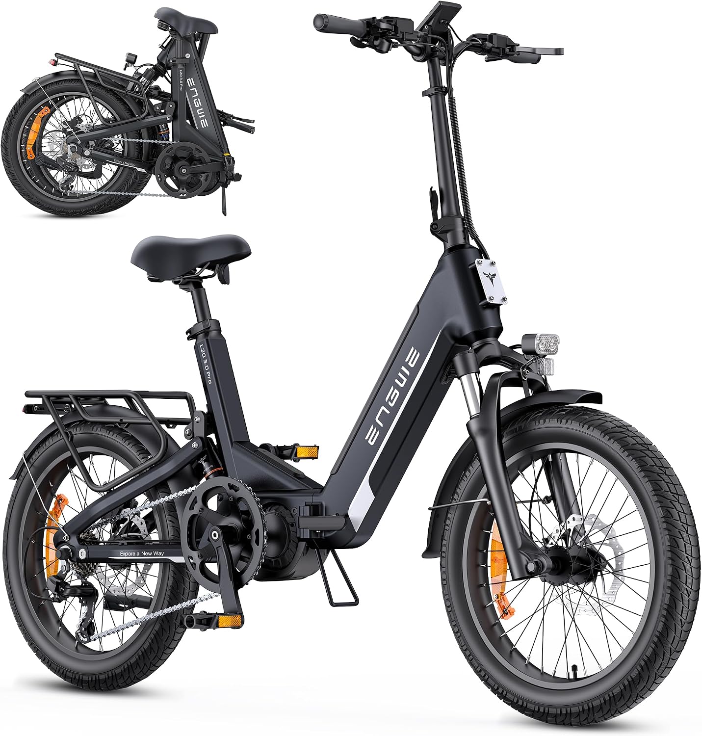 ENGWE E Bike mit APP&IoT Fahrrad, App-Steuerung, Ebike 48V 15Ah Akku bis 160km, 20 * 3.0 Reifen, 2 Stunden aufgeladen, Der ENGWE L20 3, verstellbar