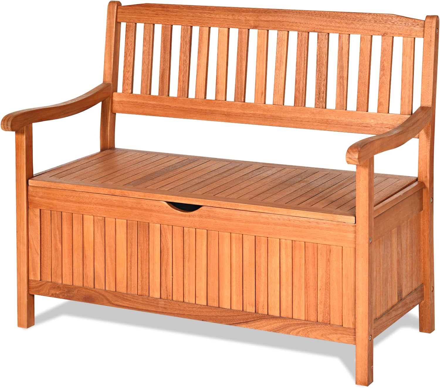 GOPLUS Gartenbank, belastbar bis 360 kg, Stauraum, Sitzbank aus Akazienholz für 2 Personen, Holzbank für Garten Terrasse Outdoor, wetterbeständig